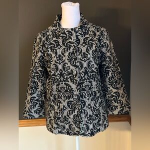 Talbots Blazer Jacket Stand Collar 3/4 Sleeve Black & Beige Paisley Damask 4P